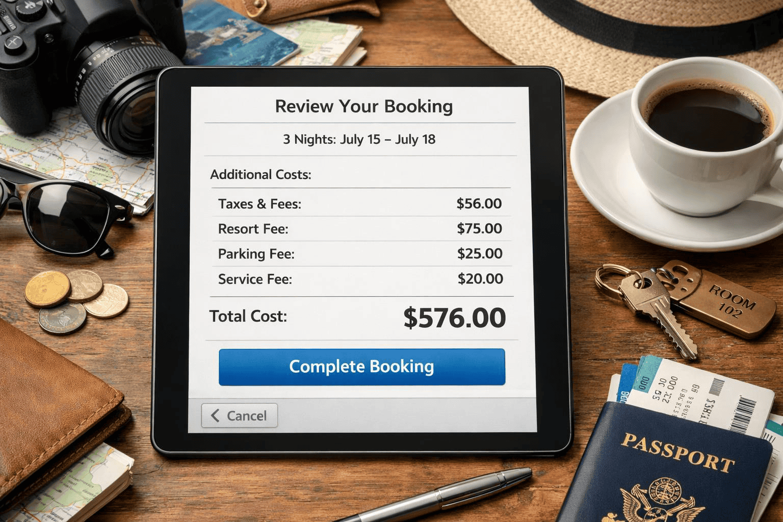 Checking hotel fees before booking a room