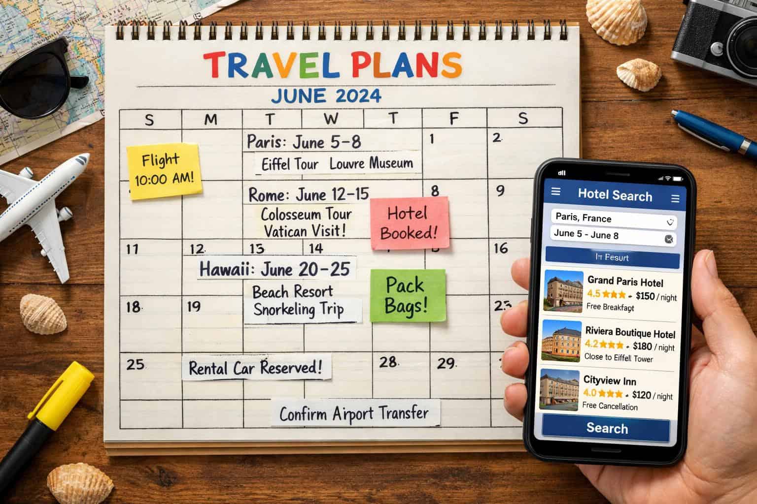Hotel booking calendar showing when to reserve a hotel room