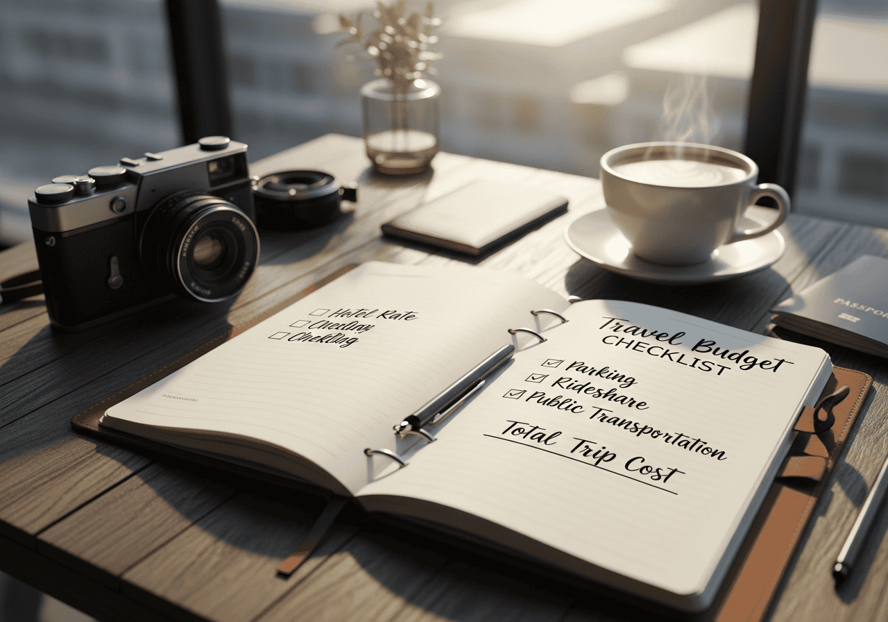 Travel budget checklist showing how transportation costs affect hotel savings